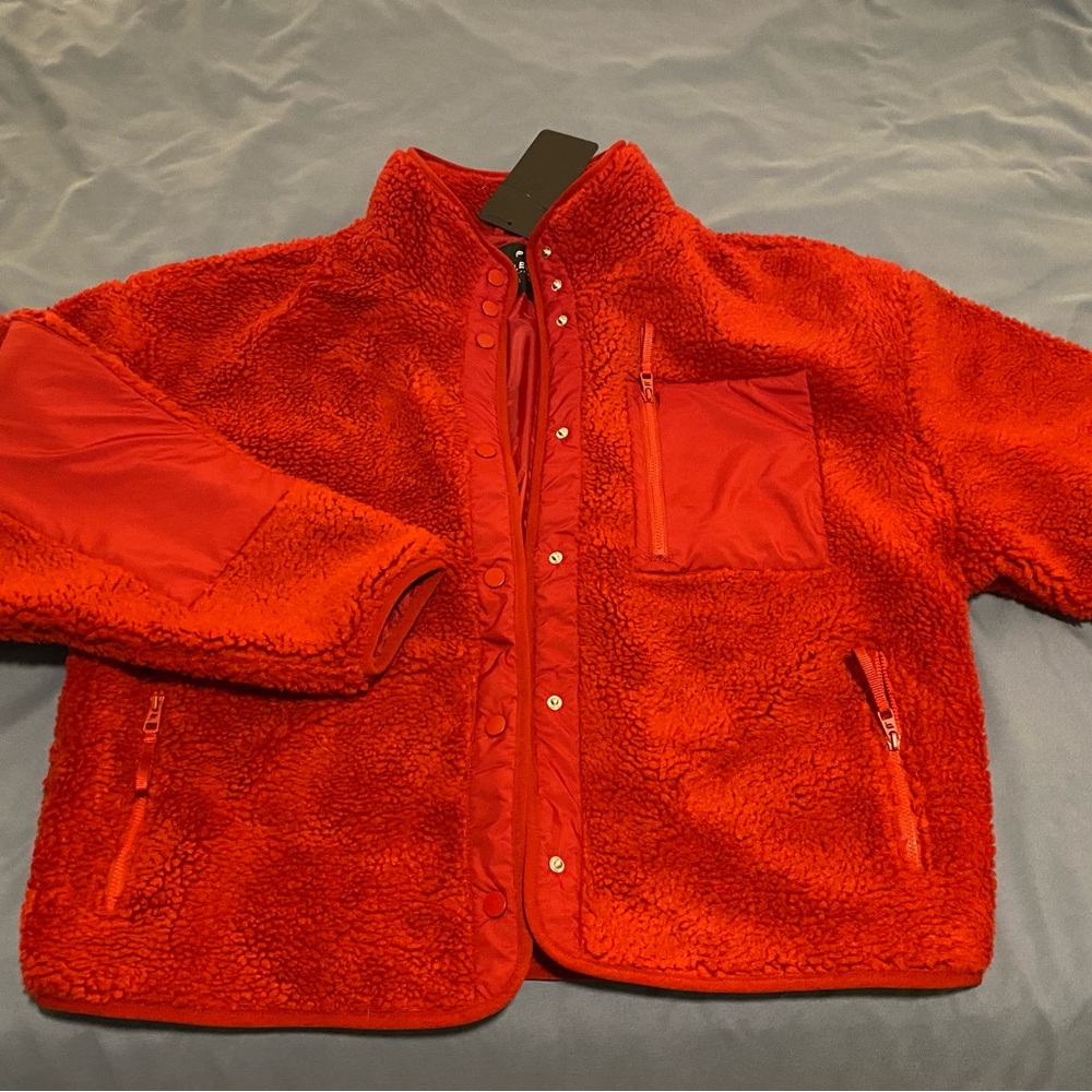 Fabletics Red Sherpa Jacket. Size L but fits like an XL.